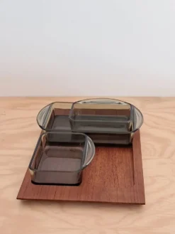 Service apéritif en teck et verre fumé – design scandinave années 60