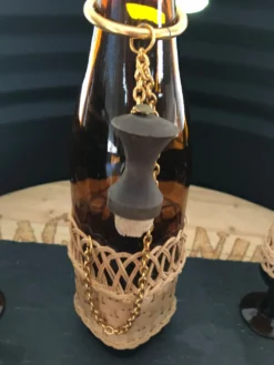 Service à apéritif verre ambré et rotin vintage