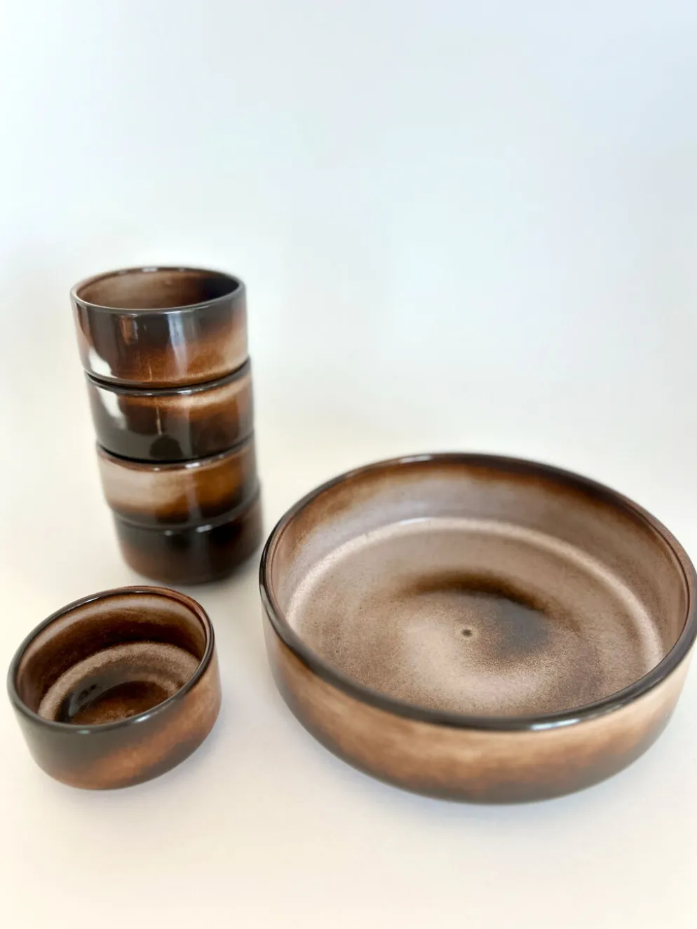 Service à apéritif vintage en céramique marron – 6 pièces