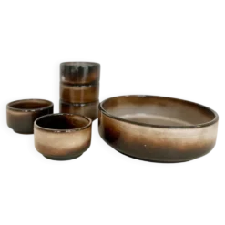 Service à apéritif vintage en céramique marron – 6 pièces