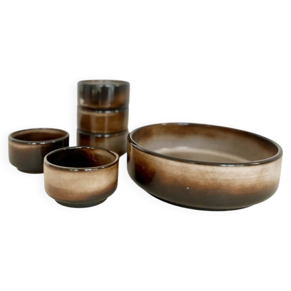 Service à apéritif vintage en céramique marron – 6 pièces