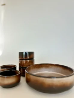 Service à apéritif vintage en céramique marron – 6 pièces