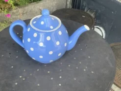 Service a thé en faïence bleue lavande à pois blanc Digoin Sarreguemines