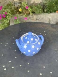 Service a thé en faïence bleue lavande à pois blanc Digoin Sarreguemines