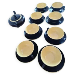 Service à café avec sucrier noir et jaune Villeroy et Boch années 60