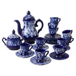 Service à café Céramique de Vallauris, Glaçure Moussante Cobalt