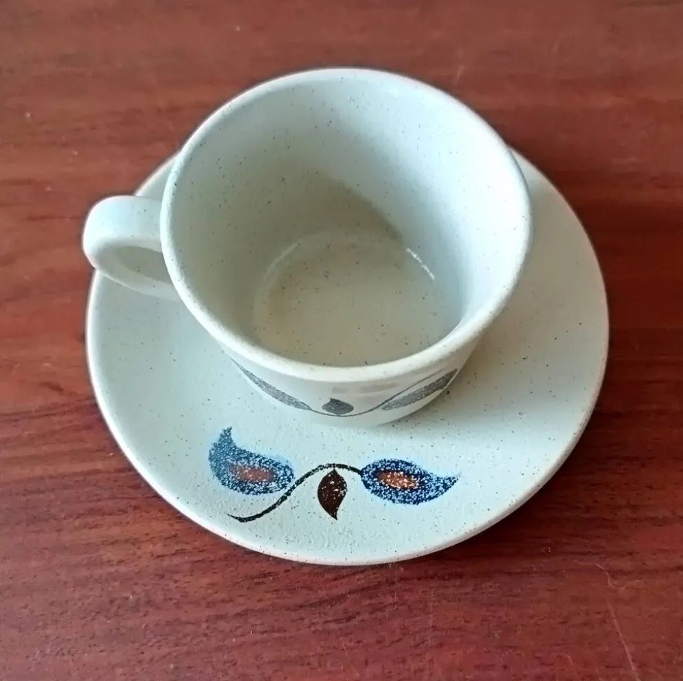 Service à café grès motif floral vintage , faïence de Saint-Amand Sologne