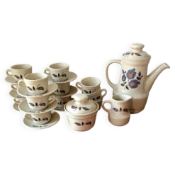 Service à café grès motif floral vintage , faïence de Saint-Amand Sologne