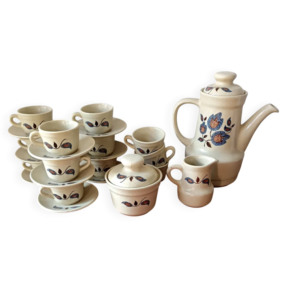 Service à café grès motif floral vintage , faïence de Saint-Amand Sologne