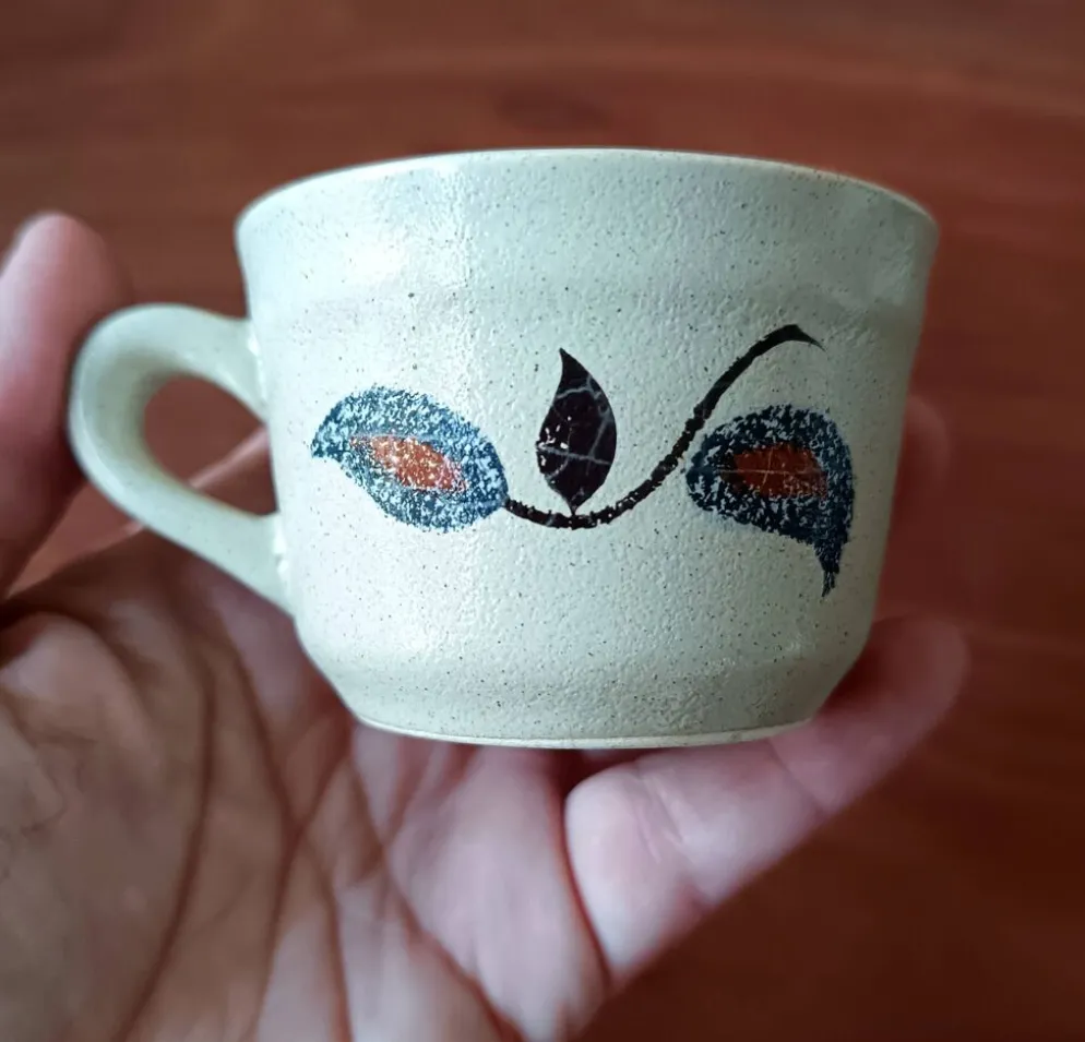 Service à café grès motif floral vintage , faïence de Saint-Amand Sologne