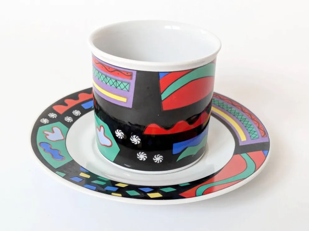 Service à café style Memphis en porcelaine, Burg Lindau, années 80