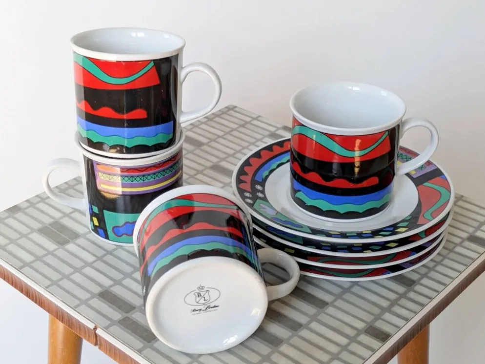 Service à café style Memphis en porcelaine, Burg Lindau, années 80
