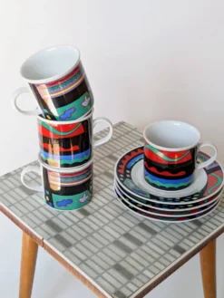 Service à café style Memphis en porcelaine, Burg Lindau, années 80