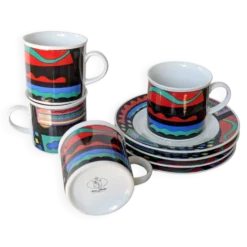 Service à café style Memphis en porcelaine, Burg Lindau, années 80