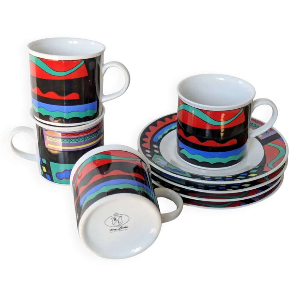 Service à café style Memphis en porcelaine, Burg Lindau, années 80
