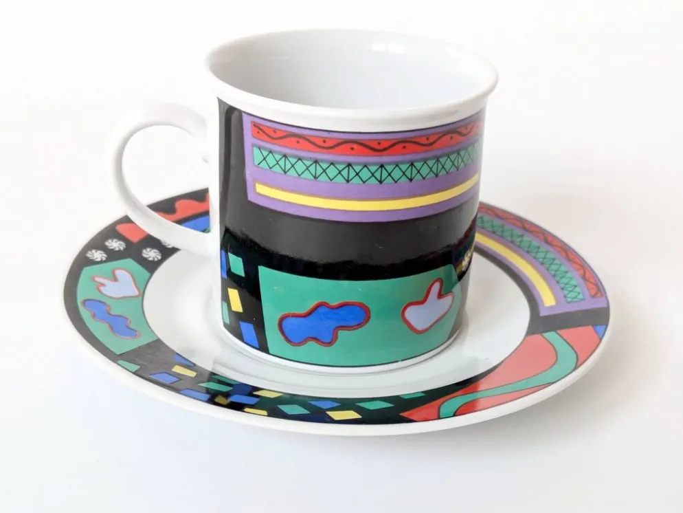 Service à café style Memphis en porcelaine, Burg Lindau, années 80