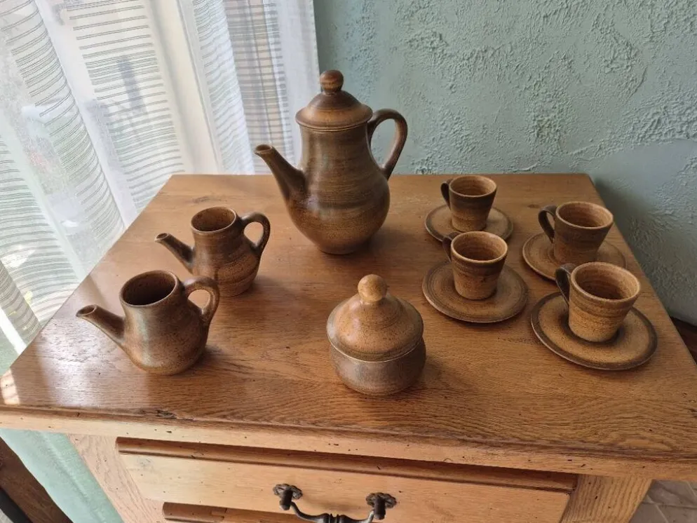 Service à café / thé vintage en grès pyrité artisanale