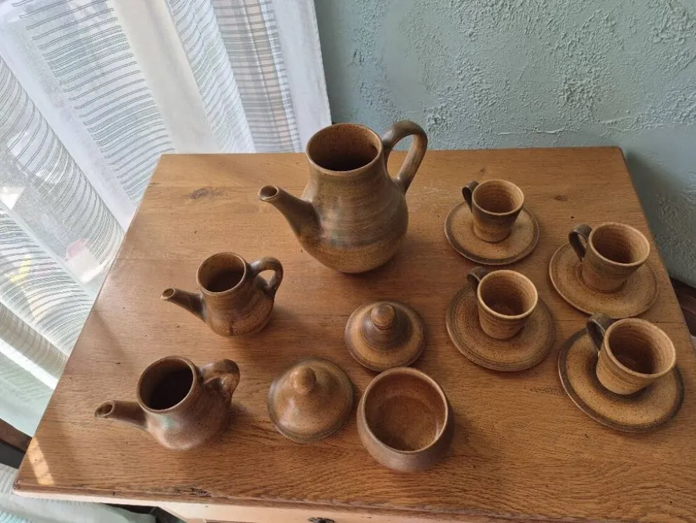 Service à café / thé vintage en grès pyrité artisanale