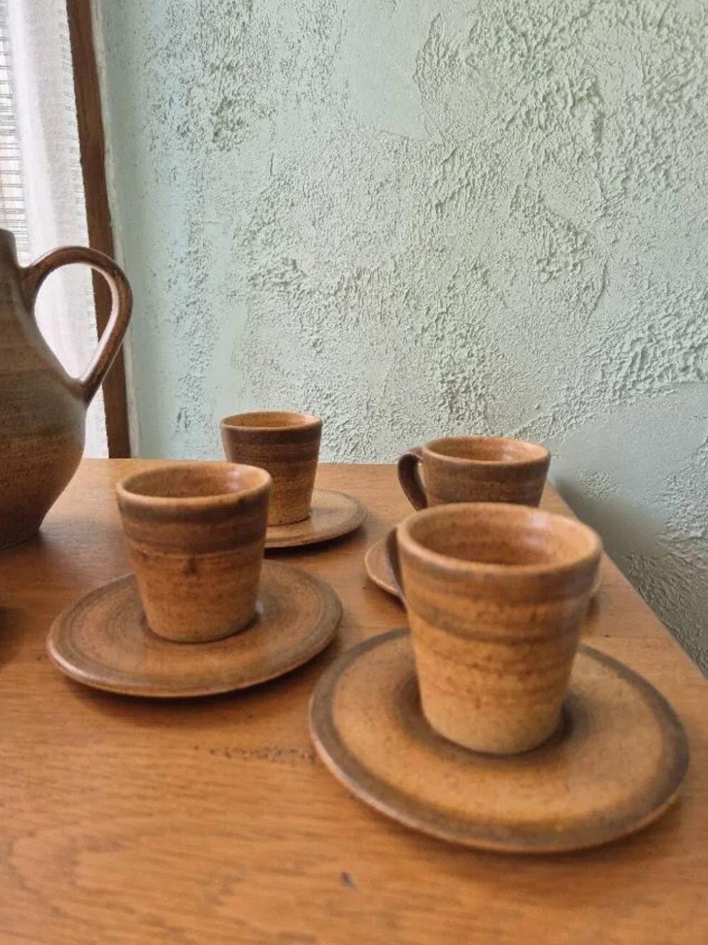 Service à café / thé vintage en grès pyrité artisanale