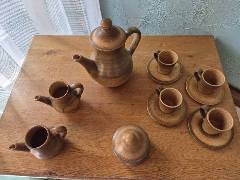 Service à café / thé vintage en grès pyrité artisanale
