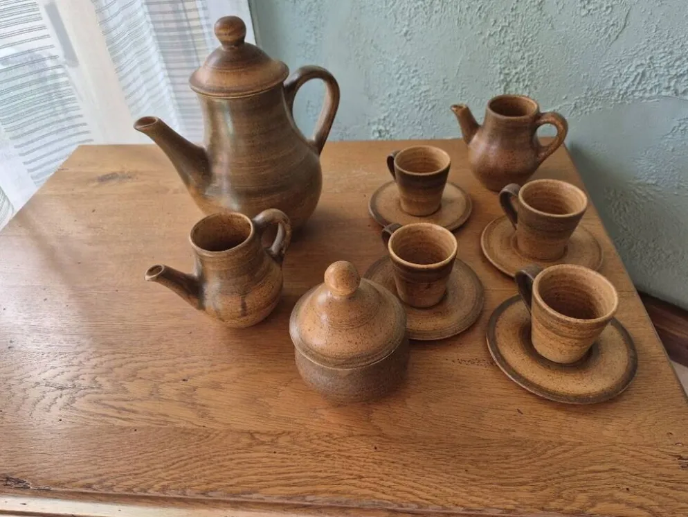 Service à café / thé vintage en grès pyrité artisanale
