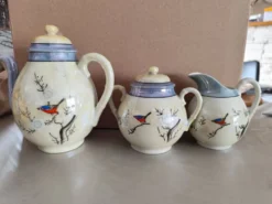 Service café / thé vintage en porcelaine fine du Japon - Décor Oiseaux
