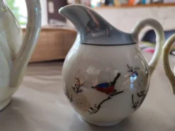 Service café / thé vintage en porcelaine fine du Japon - Décor Oiseaux
