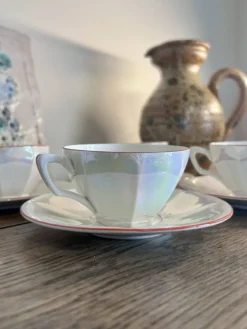 Service à café vintage irisé nacre Digoin Sarreguemines