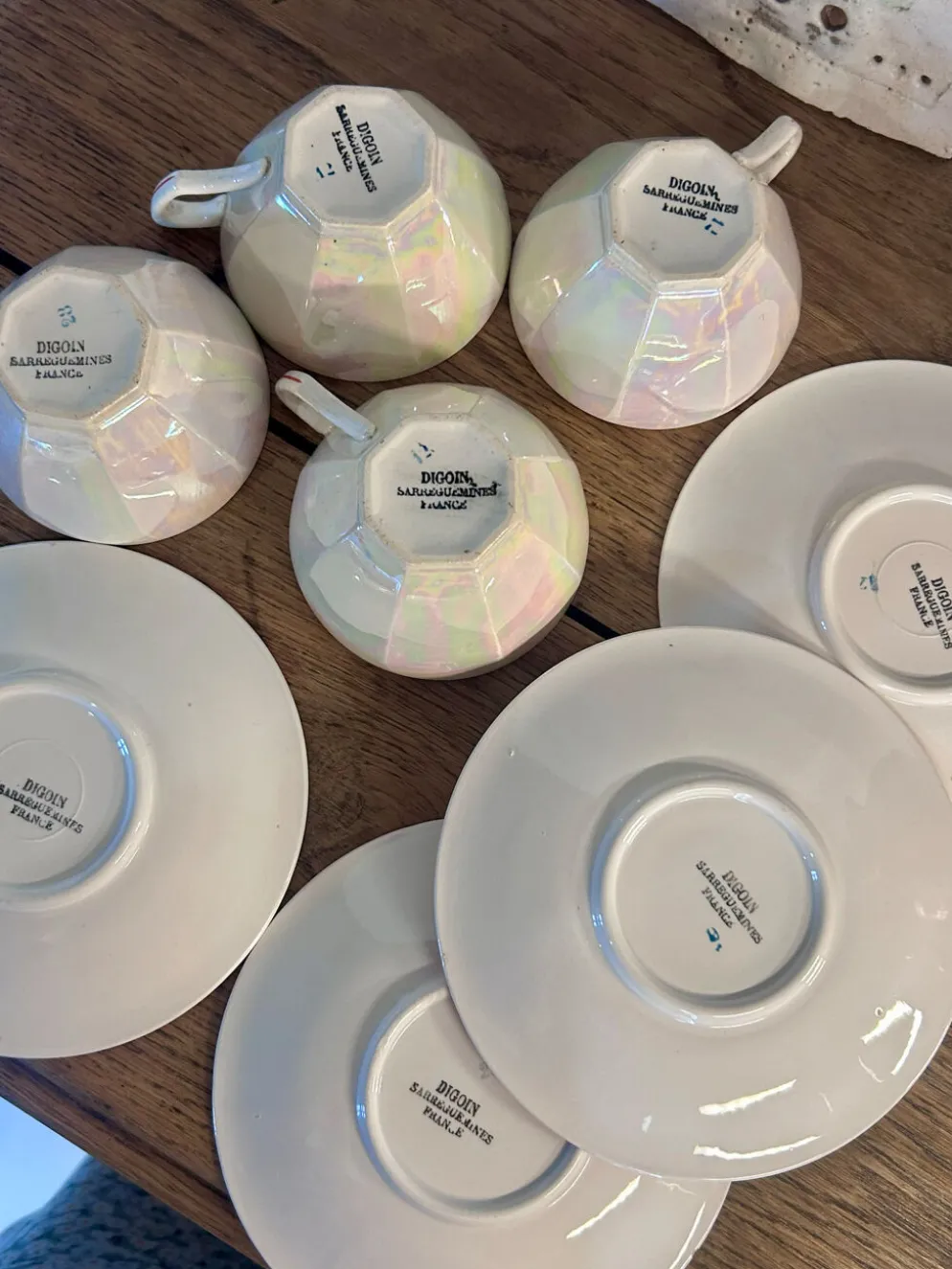 Service à café vintage irisé nacre Digoin Sarreguemines