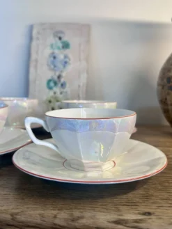 Service à café vintage irisé nacre Digoin Sarreguemines