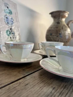 Service à café vintage irisé nacre Digoin Sarreguemines