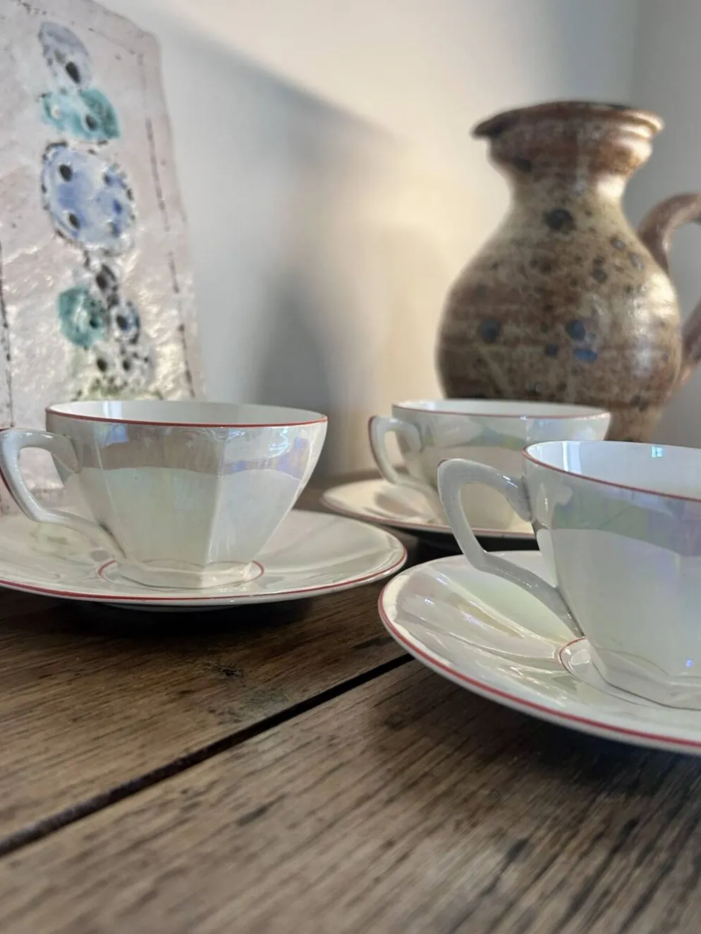 Service à café vintage irisé nacre Digoin Sarreguemines