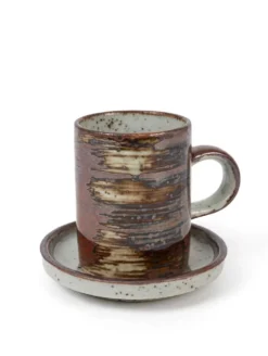 Service à café vintage 10 pièces, 5 tasses plus 5 souscoupes en grès mouch,