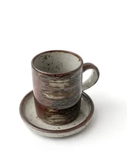 Service à café vintage 10 pièces, 5 tasses plus 5 souscoupes en grès mouch,