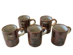 Service à café vintage 10 pièces, 5 tasses plus 5 souscoupes en grès mouch,