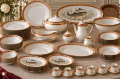 Service complet 78 pièces en porcelaine de Limoges filet or