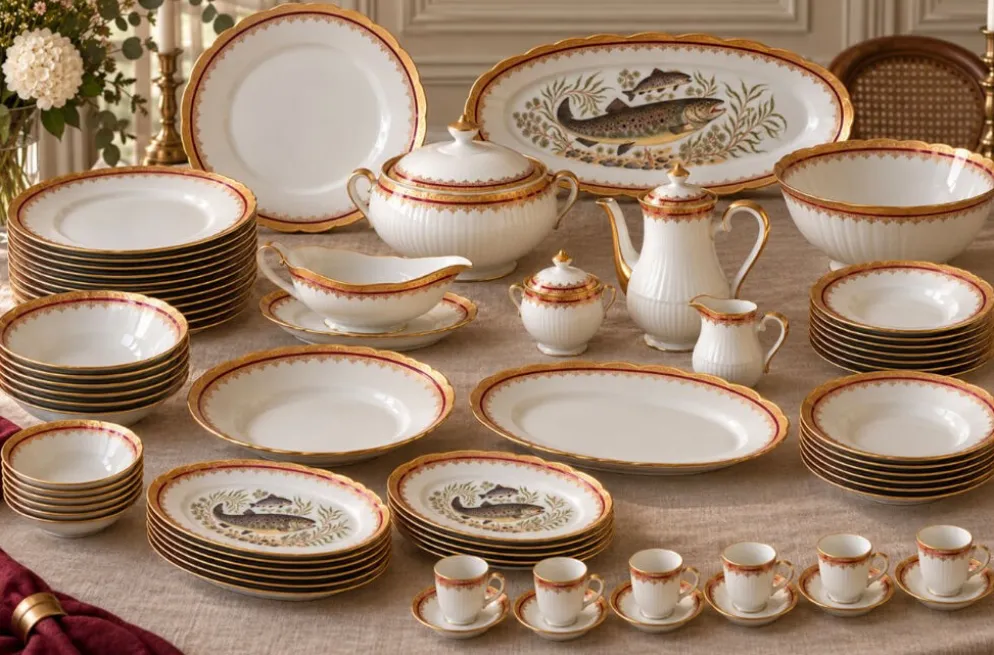Service complet 78 pièces en porcelaine de Limoges filet or
