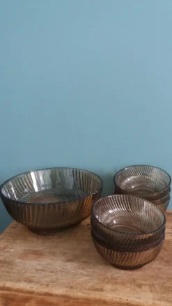 Service compotier saladier et coupelles en verre fumé