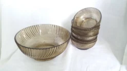 Service compotier saladier et coupelles en verre fumé