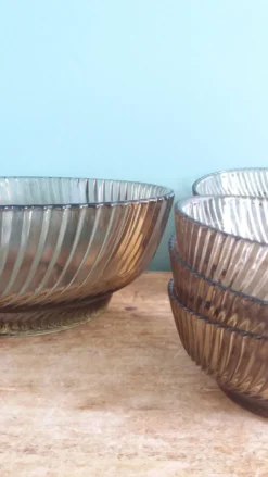 Service compotier saladier et coupelles en verre fumé