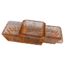Service à condiment en verre moulé rose transparent