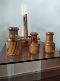 Service à condiments vintage en bois d'olivier
