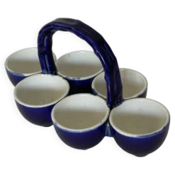 Service Coquetier Bleu cobalt en faïence atelier Georges Dreyfus vers 1900