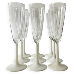 Service 9 coupes a champagne en verre et verre dépoli opaline, France 1970