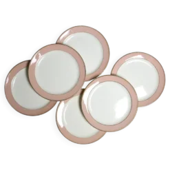 Service d'assiettes creuses x6, service Santos, rose, Villeroy et Boch, vintage