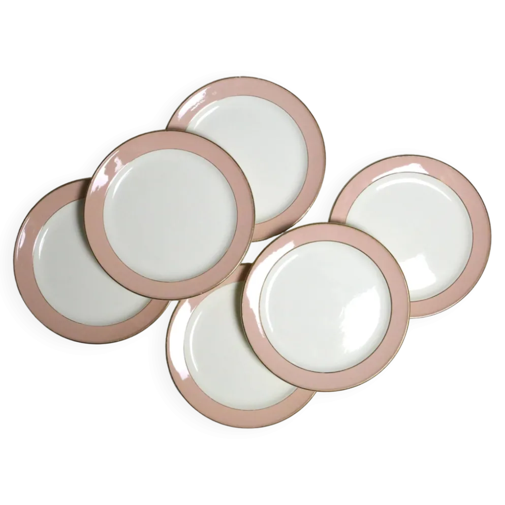 Service d'assiettes creuses x6, service Santos, rose, Villeroy et Boch, vintage
