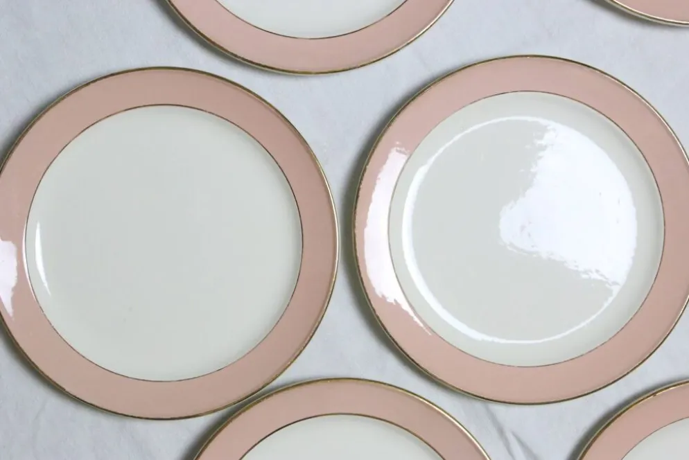 Service d'assiettes creuses x6, service Santos, rose, Villeroy et Boch, vintage