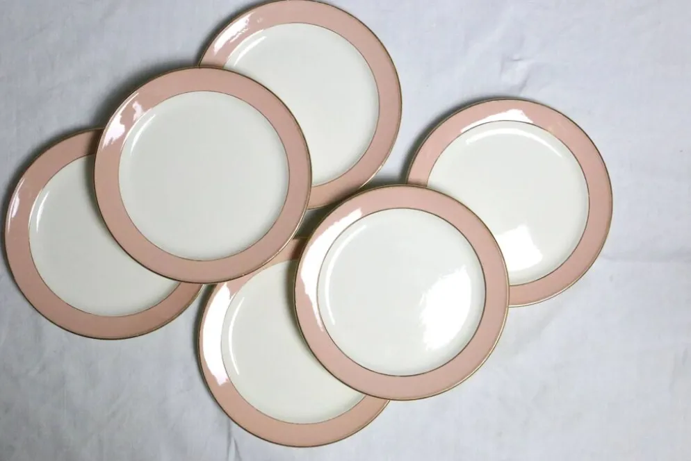 Service d'assiettes creuses x6, service Santos, rose, Villeroy et Boch, vintage