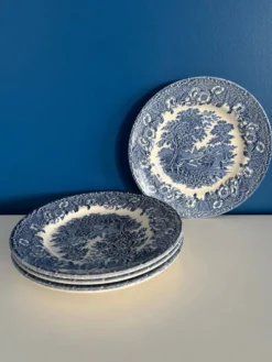 Service de 4 assiettes à dessert vintage porcelaine anglaise bleu décor cha