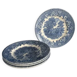 Service de 4 assiettes à dessert vintage porcelaine anglaise bleu décor cha